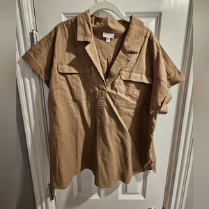 J. Jill 100% Cotton Tan Button Up